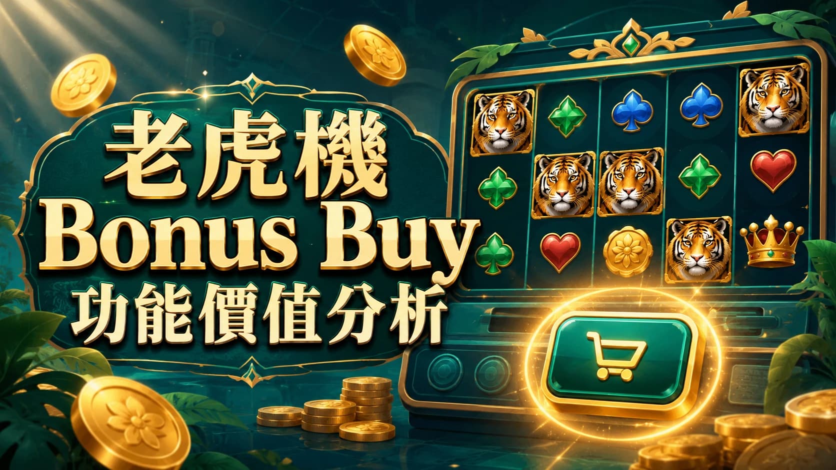 老虎機遊戲畫面顯示Bonus Buy購買選項與金幣特效