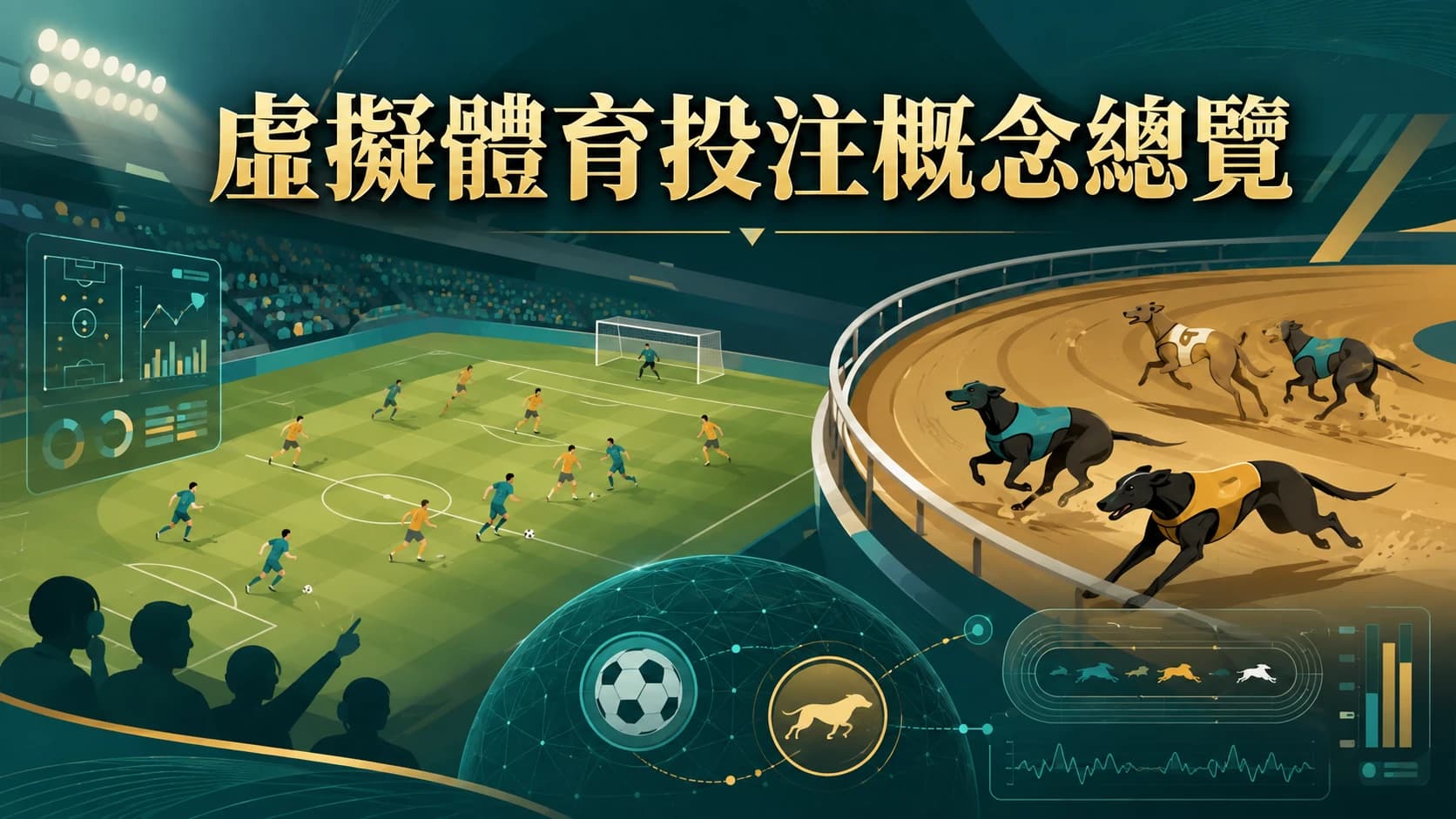 虛擬體育投注畫面呈現足球與賽狗等模擬賽事場景