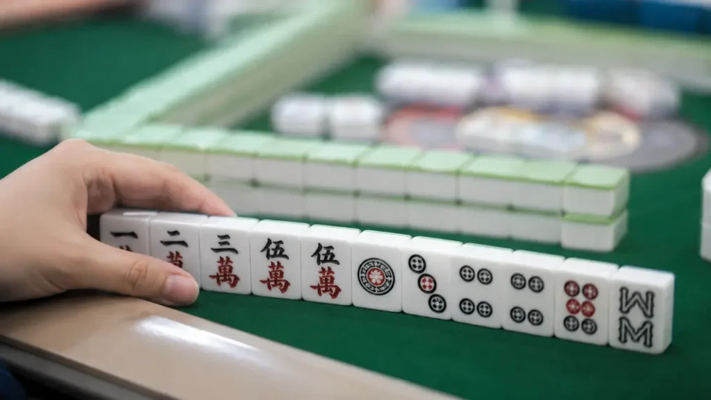 麻將聽牌手持牌特寫