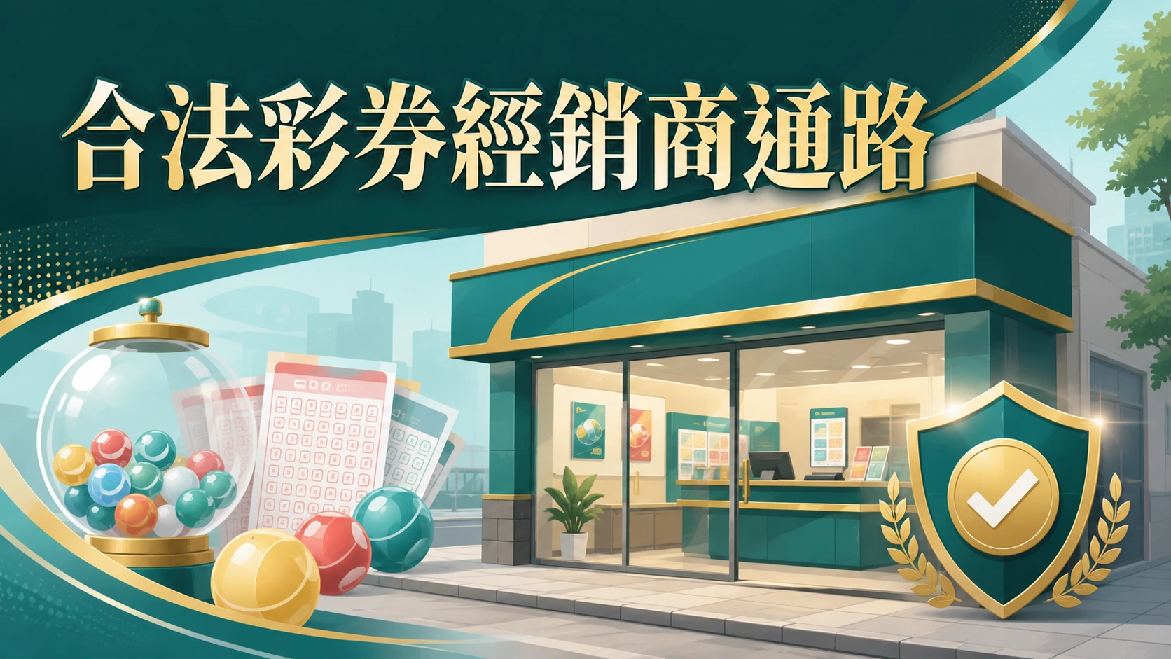 合法彩券經銷商店面招牌與授權資訊示意畫面
