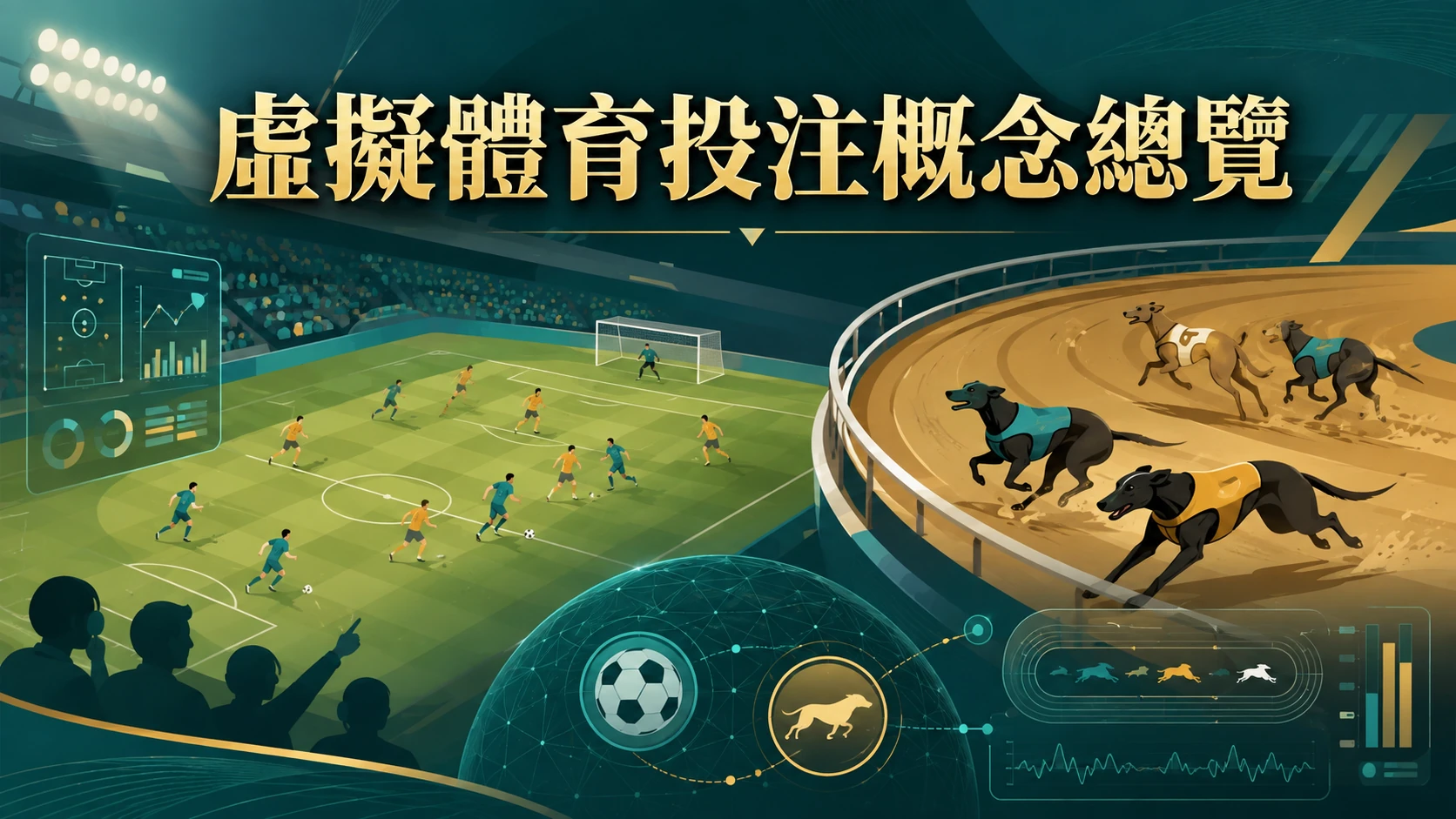 虛擬體育投注畫面呈現足球與賽狗等模擬賽事場景